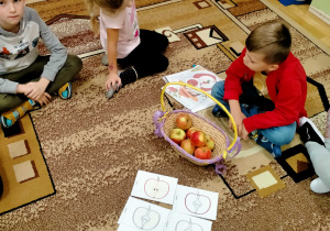 Dzieci poznają budowę jabłka na podstawie ilustracji.