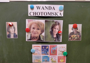 Fotografie i okładki książek Wandy Chotomskiej.